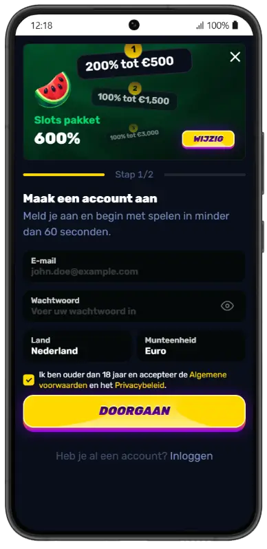 Wino Casino account registreren